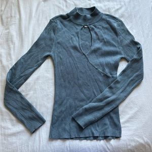 Blue long sleeve tight dress shirt with cutout